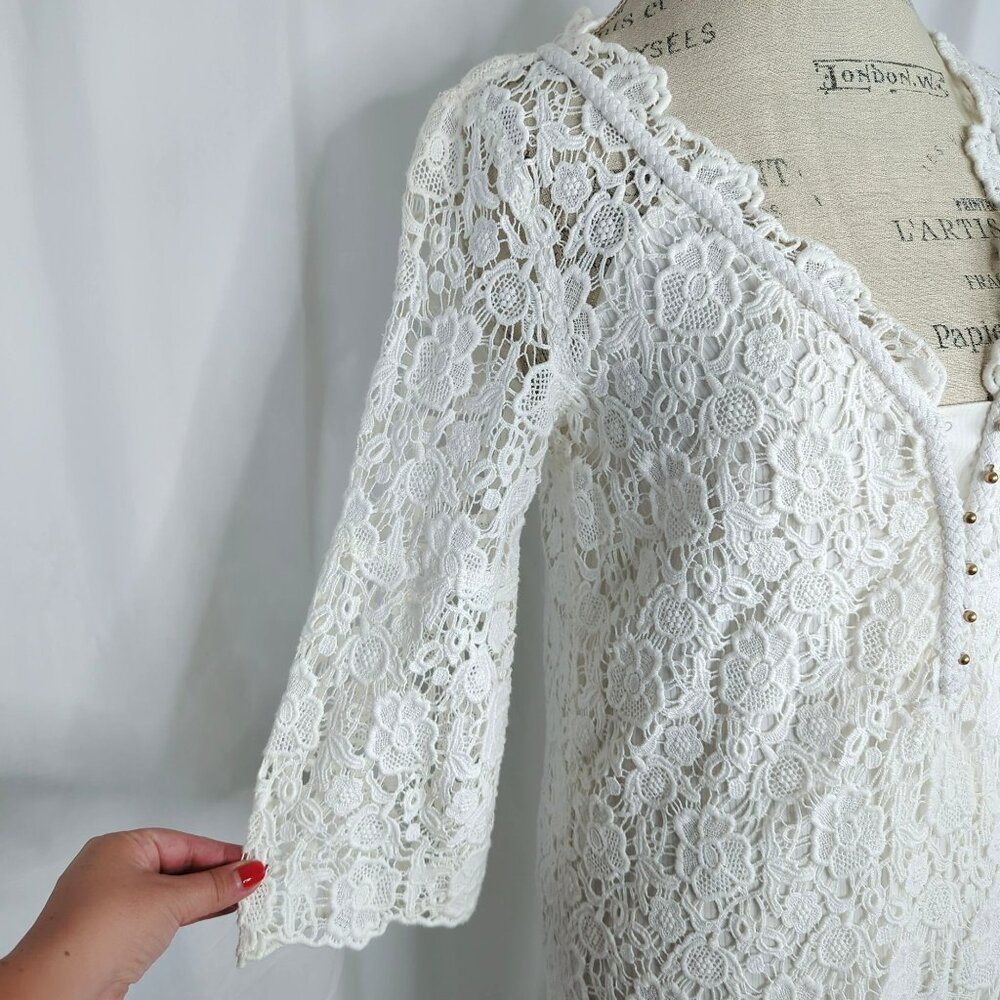 Diane Von Furstenberg DVF White Dress 4 Small  Bridal Lace Crochet Boho - Picture 4 of 10